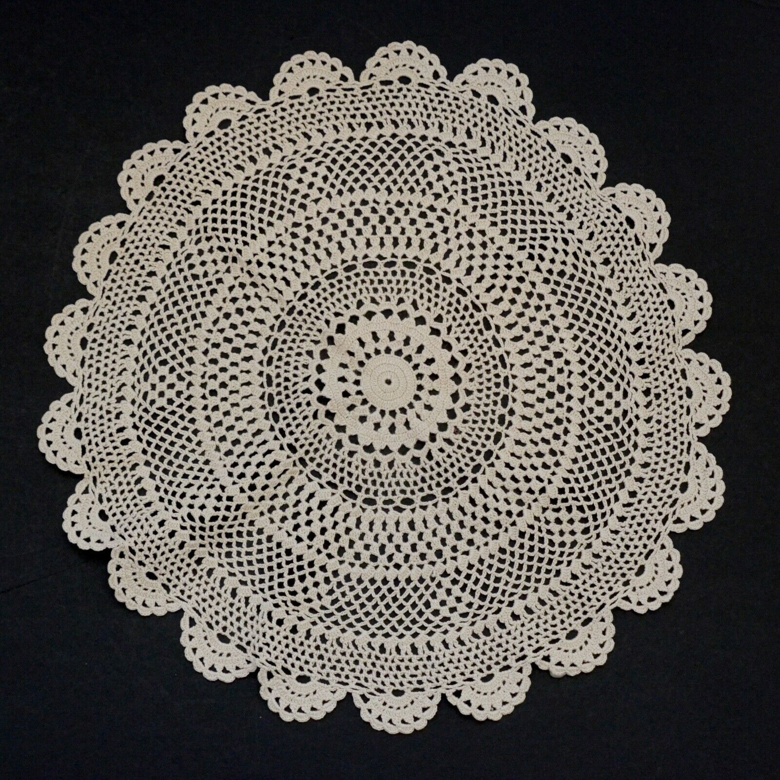 Primary image for Vintage Crochet Cotton Lace Beige Round Doily Mat 14"