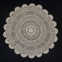 Vintage Crochet Cotton Lace Beige Round Doily Mat 14&quot; - £9.49 GBP