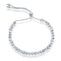 Sterling Silver Round Diamond-Cut Moon Bead Adjustable Bolo Bracelet - £68.37 GBP