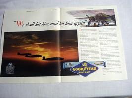1942 Two Page WWII Color Ad Goodyear Aircraft - £7.89 GBP