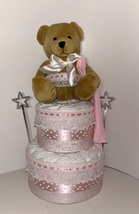 Pink And Silver Teddy Bear Princess Baby Girl Shower Diaper Cake Centerpiece - £52.12 GBP