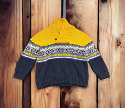 Janie and Jack Boys Size 18-24 Months Shawl Collar Sweater gold blue grey patter - £11.09 GBP