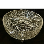 Crystal Bowl Thick Cut Glass 3-1/2&quot; High x 8-1/4&quot; D 3 Crystal Legs Heavy... - $35.00
