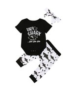 Baby Cute Shark Romper Jumpsuit Bodysuit Long Pants Headband (Black, 0-3... - £9.03 GBP