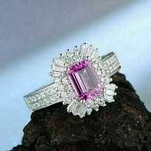 2.50 CT Emerald Cut Simulated Amethyst Halo Engagement Ring in Sterling Silver - £60.93 GBP