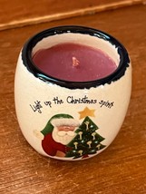 Small Tan Pottery Votive Candle Holder w Santa Claus &amp; Christmas Tree LIGHT UP - £7.49 GBP