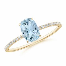 Authenticity Guarantee 
Cushion Cut Aquamarine Ring With Diamond Accents in 1... - £550.90 GBP