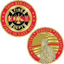 Patriotic Series Fire Department Thin Red Line First in Last Out Challen... - £9.94 GBP