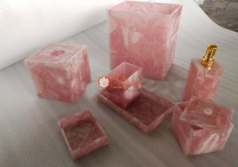 Best quality Rose Quartz Pink Stone Handmade Bathroom Decoration 7 Piece Set Dec - £1,063.59 GBP