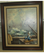 OIL ON CANVAS SEA CAPTAIN BY KENNETH SUESS Coastal Painting  Framed - £217.94 GBP