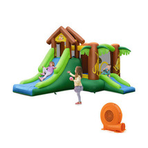 Kids Inflatable Jungle Bounce House Castle with 750W Blower - Color: Green - £406.24 GBP