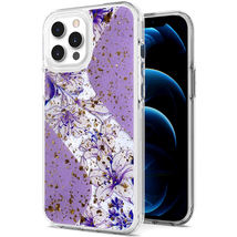 Magnificent Epoxy Glitter Hybrid Case for iPhone 12 Pro Max 6.7&quot; PURPLE FLORAL - £6.12 GBP