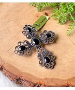 Premier Designs &quot;Triumph&quot; Necklace Pendant Pin Black &amp; Silver Crystal Cross - $490.56 MXN