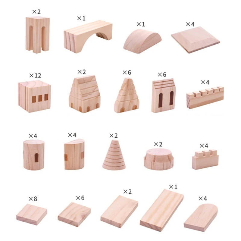 67JC Wood Stacking Toy Castle Building Block Puzzle Game Educational STEM - £43.77 GBP