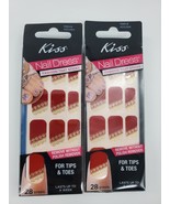 2X KISS Dress 28 Nail Polish Strips For Tips Nail &amp; Toe Red Gold Lace KD... - $6.99
