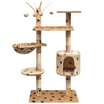 Cat Tree with Sisal Scratching Posts 125 cm Paw Prints Beige - £40.99 GBP