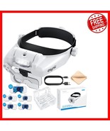 Hands-Free Head Magnifier with LED Light and Double Lens Design – 1X to 14X - $704.11 MXN