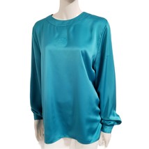 Louis Feraud Aqua Blue Blouse Long Sleeve Shirt Modest Fall Winter Trend Sz M L - £52.07 GBP