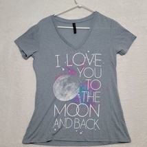 Hybrid Apparel womens T-Shirt sz XL gray pink I love you to the moon and back - £18.92 GBP