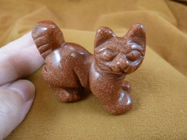 Y-CAT-WA-708) Goldstone KITTY CAT walk gemstone STONE carving figurine g... - £13.99 GBP