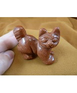 Y-CAT-WA-708) Goldstone KITTY CAT walk gemstone STONE carving figurine g... - $24.07 CAD
