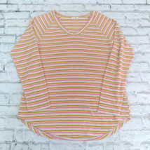 Gap Shirt Womens Medium Pink Yellow Striped Waffle Knit Long Sleeve Pullover - £13.45 GBP