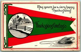 Thanksgiving Greetings Pennant Turkey Cabin UNP Unused DB Postcard G12 - £7.77 GBP