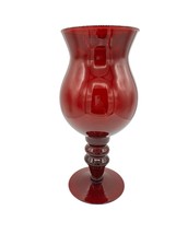 Vintage Ruby Red Glass Empoli Style Footed Pedestal Vase 11.75&quot; - $24.71