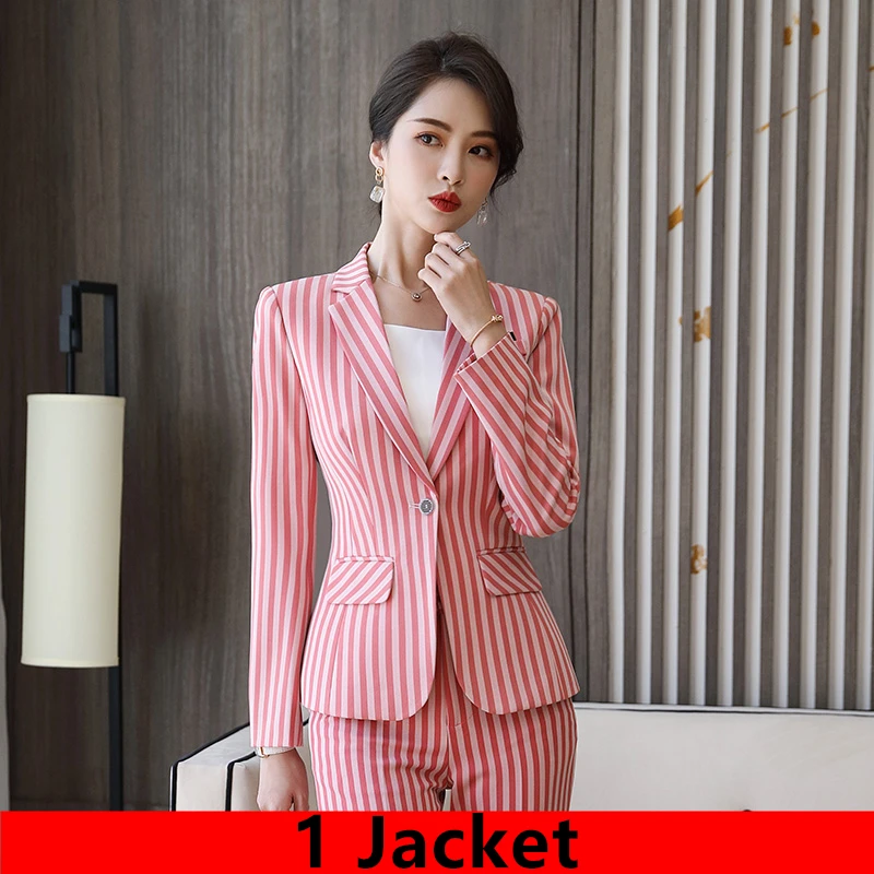 Boliyae Office Women&#39;s Trouser Suit Spring Autumn  Long Stripe Sleeve Elegant Bl - £152.69 GBP