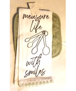 Kitchen Towel &amp; Pot Holder Measure Life With Smiles Cotton Sage Green - £7.98 GBP