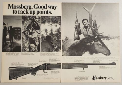1970 Print Ad Mossberg Model 800 Bolt Action Rifles Actor Robert Stack & Elk - $17.37