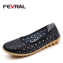 FEVRAL Women Flats Summer Woman Genuine Leather Shoes Slip On Casual Flat Shoes  - £38.80 GBP