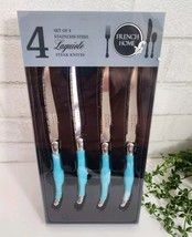 French Home Laguiole Stainless Steel Steak Knives 4 Pc Turquoise Blue 9&quot; NIB - £23.45 GBP