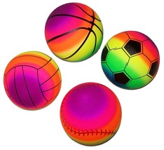 12 Asst 9 In Rainbow Sports Balls Basketball Soccer Baseball Volleyball Toy Ball - £18.94 GBP