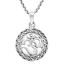 Everlasting Aum or Ohm Peace Mantra Round Celtic Knot Sterling Silver Necklace - £14.32 GBP