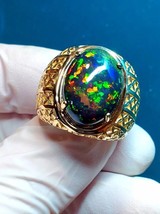 Solid 14k Vergoldet 5.25 Karat Original Schwarz Feuer Opal Handgemacht Herren - £1,018.55 GBP