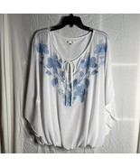 Sophie Max Women’s blouse shirt Medium White Blue Floral Pattern Flutter... - £10.20 GBP