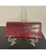 Vtg Snake Skin Baronet Red Cowhide Wallet Kiss Top - $27.06 CAD