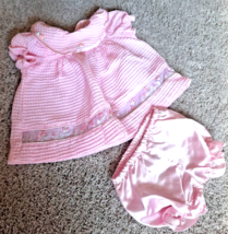 Vintage Rose Cottage Dress Pink Waffle Roses w/ Pink Satin Bloomers Baby 6-9 Mo - £9.38 GBP