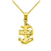 10K Solid Yellow Gold US Navy Anchor Symbol Pendant Necklace - £136.64 GBP+