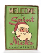 Dept. 56 St. Saint Nick’s Santa Campground Wooden Sign Christmas Wall Decor Vtg - £37.01 GBP