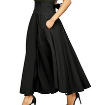 Women High Waist Pleated A Line Long Skirt Front Slit Belted Maxi Skirt - $28.99