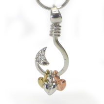 Crystal Three Heart Fish Hook Pendant Necklace White Gold - £10.57 GBP