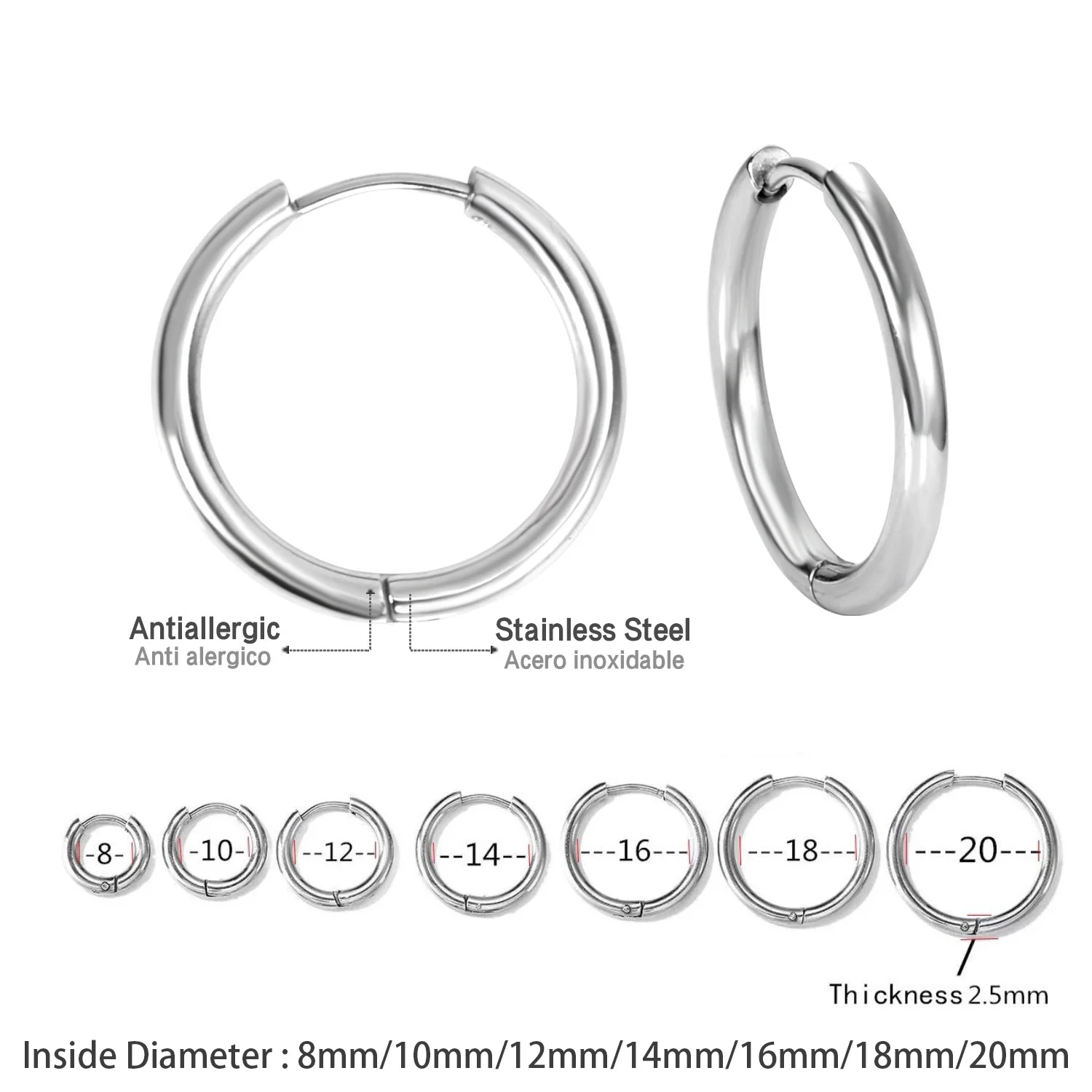 Play LUXUSTEEL 1Pairs/2Pcs Small Hoop Earrings Women Men Silver Color Stainles S - £23.18 GBP