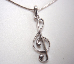 Treble Clef 925 Sterling Silver Necklace compose music song musician band tour - £11.57 GBP