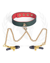 Spartacus Pu Collar W/nipple Clamps - Green - $45.53