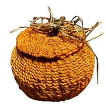 Orange Woven Pumpkin with Lid Decor VTG Fall Autumn Halloween Cottage Cabin - $15.83