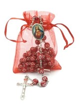  Catholic Rosary Necklace Red Sacred Heart of Jesus sagrado corazón de J... - $12.75