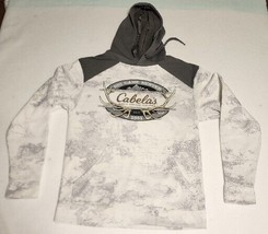 Cabelas Mens White Gray Camo Hoodie Pullover Sweatshirt Hunting Size Small S - £14.45 GBP