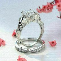 Skull Engagement Ring Set 2.60Ct White Moissanite 925 Sterling Silver in Size 9 - £128.45 GBP